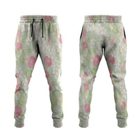 Anthurium Plumeria Lei Pastel Jogger Pants Green Hawaiian Splendid Palaka LT01 Green - Polynesian Pride