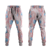 Anthurium Plumeria Lei Pastel Jogger Pants Pink Hawaiian Splendid Palaka LT01 Pink - Polynesian Pride
