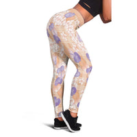 Anthurium Plumeria Lei Pastel Leggings Orange Hawaiian Splendid Palaka LT01 - Polynesian Pride