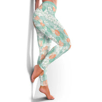 Anthurium Plumeria Lei Pastel Leggings Teal Hawaiian Splendid Palaka