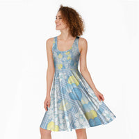 Anthurium Plumeria Lei Pastel Midi Dress Blue Hawaiian Splendid Palaka