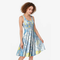 Anthurium Plumeria Lei Pastel Midi Dress Blue Hawaiian Splendid Palaka