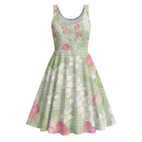 Anthurium Plumeria Lei Pastel Midi Dress Green Hawaiian Splendid Palaka
