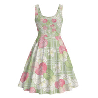 Anthurium Plumeria Lei Pastel Midi Dress Green Hawaiian Splendid Palaka