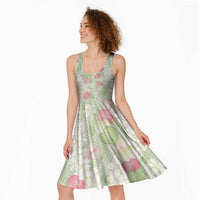 Anthurium Plumeria Lei Pastel Midi Dress Green Hawaiian Splendid Palaka
