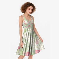 Anthurium Plumeria Lei Pastel Midi Dress Green Hawaiian Splendid Palaka
