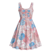 Anthurium Plumeria Lei Pastel Midi Dress Pink Hawaiian Splendid Palaka