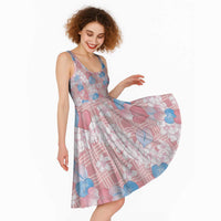 Anthurium Plumeria Lei Pastel Midi Dress Pink Hawaiian Splendid Palaka