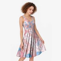 Anthurium Plumeria Lei Pastel Midi Dress Pink Hawaiian Splendid Palaka