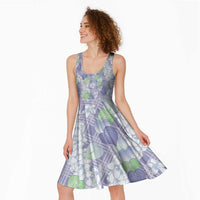 Anthurium Plumeria Lei Pastel Midi Dress Purple Hawaiian Splendid Palaka