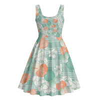 Anthurium Plumeria Lei Pastel Midi Dress Teal Hawaiian Splendid Palaka