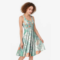 Anthurium Plumeria Lei Pastel Midi Dress Teal Hawaiian Splendid Palaka