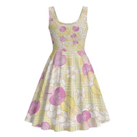Anthurium Plumeria Lei Pastel Midi Dress Yellow Hawaiian Splendid Palaka