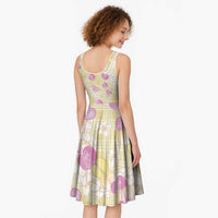 Anthurium Plumeria Lei Pastel Midi Dress Yellow Hawaiian Splendid Palaka
