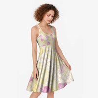 Anthurium Plumeria Lei Pastel Midi Dress Yellow Hawaiian Splendid Palaka