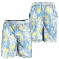 Anthurium Plumeria Lei Pastel Shorts for Men Blue Hawaiian Splendid Palaka LT01 - Polynesian Pride