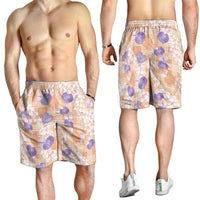 Anthurium Plumeria Lei Pastel Shorts for Men Orange Hawaiian Splendid Palaka LT01 - Polynesian Pride