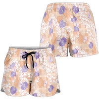 Anthurium Plumeria Lei Pastel Shorts for Women Orange Hawaiian Splendid Palaka LT01 - Polynesian Pride