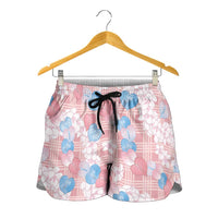 Anthurium Plumeria Lei Pastel Shorts for Women Pink Hawaiian Splendid Palaka LT01 - Polynesian Pride