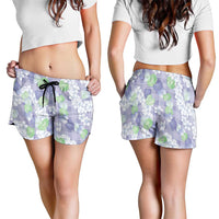 Anthurium Plumeria Lei Pastel Shorts for Women Purple Hawaiian Splendid Palaka LT01 - Polynesian Pride