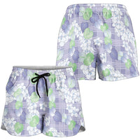Anthurium Plumeria Lei Pastel Shorts for Women Purple Hawaiian Splendid Palaka LT01 - Polynesian Pride
