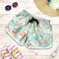 Anthurium Plumeria Lei Pastel Shorts for Women Teal Hawaiian Splendid Palaka LT01 Teal - Polynesian Pride