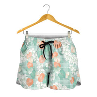 Anthurium Plumeria Lei Pastel Shorts for Women Teal Hawaiian Splendid Palaka LT01 - Polynesian Pride