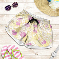 Anthurium Plumeria Lei Pastel Shorts for Women Yellow Hawaiian Splendid Palaka LT01 Yellow - Polynesian Pride