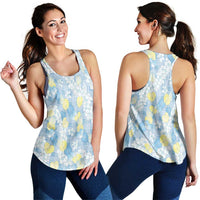 Anthurium Plumeria Lei Pastel Women Racerback Tank Blue Hawaiian Splendid Palaka LT01 - Polynesian Pride