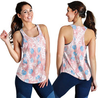 Anthurium Plumeria Lei Pastel Women Racerback Tank Pink Hawaiian Splendid Palaka LT01 - Polynesian Pride