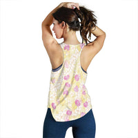 Anthurium Plumeria Lei Pastel Women Racerback Tank Yellow Hawaiian Splendid Palaka LT01 - Polynesian Pride