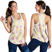 Anthurium Plumeria Lei Pastel Women Racerback Tank Yellow Hawaiian Splendid Palaka LT01 - Polynesian Pride