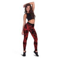 Aotearoa Maori Hei Tiki Leggings Whero Kowhaiwhai Puhoro Motif LT9 - Polynesian Pride