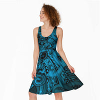 Aotearoa Maori Hei Tiki Midi Dress Kikorangi Kowhaiwhai Puhoro Motif