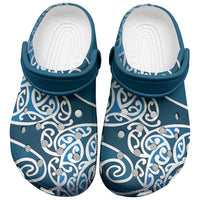 Aotearoa Maori Koru Curves Clogs Shoes Silver Ferns - Navy Blue LT7 Navy Blue - Polynesian Pride