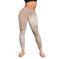 Aotearoa Maori Koru Curves Leggings Silver Ferns - Mocha LT7 - Polynesian Pride