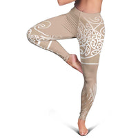 Aotearoa Maori Koru Curves Leggings Silver Ferns - Mocha LT7 - Polynesian Pride