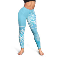 Aotearoa Maori Koru Curves Leggings Silver Ferns - Turquoise LT7 - Polynesian Pride