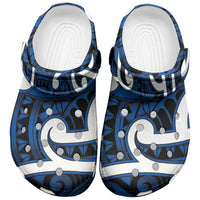 Aotearoa Maori Kowhaiwhai Clogs Shoes Kikorangi Puhoro and Patiki LT9 Blue - Polynesian Pride