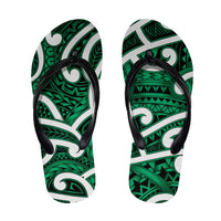 Aotearoa Maori Kowhaiwhai Flip Flops Kakariki Puhoro and Patiki LT9 Green - Polynesian Pride
