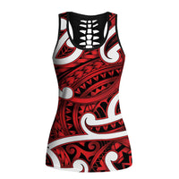 Aotearoa Maori Kowhaiwhai Hollow Tank Top Whero Puhoro and Patiki LT9 Female Red - Polynesian Pride