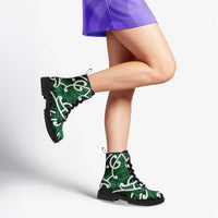 Aotearoa Maori Kowhaiwhai Leather Boots Kakariki Puhoro and Patiki LT9 - Polynesian Pride