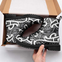 Aotearoa Maori Kowhaiwhai Leather Boots Kiwikiwi Puhoro and Patiki LT9 - Polynesian Pride