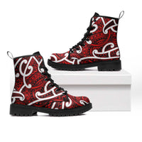 Aotearoa Maori Kowhaiwhai Leather Boots Whero Puhoro and Patiki LT9 Red - Polynesian Pride