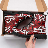 Aotearoa Maori Kowhaiwhai Leather Boots Whero Puhoro and Patiki LT9 - Polynesian Pride