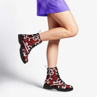 Aotearoa Maori Kowhaiwhai Leather Boots Whero Puhoro and Patiki LT9 - Polynesian Pride