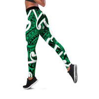 Aotearoa Maori Kowhaiwhai Leggings Kakariki Puhoro and Patiki LT9 Green - Polynesian Pride