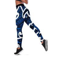 Aotearoa Maori Kowhaiwhai Leggings Kikorangi Puhoro and Patiki LT9 Blue - Polynesian Pride