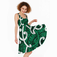 Aotearoa Maori Kowhaiwhai Midi Dress Kakariki Puhoro and Patiki LT9 - Polynesian Pride
