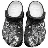 Aotearoa Maori Sea Animals Tribal Clogs Shoes Manta Ray and Shark Moko Pattern Black Color LT03 Black - Polynesian Pride